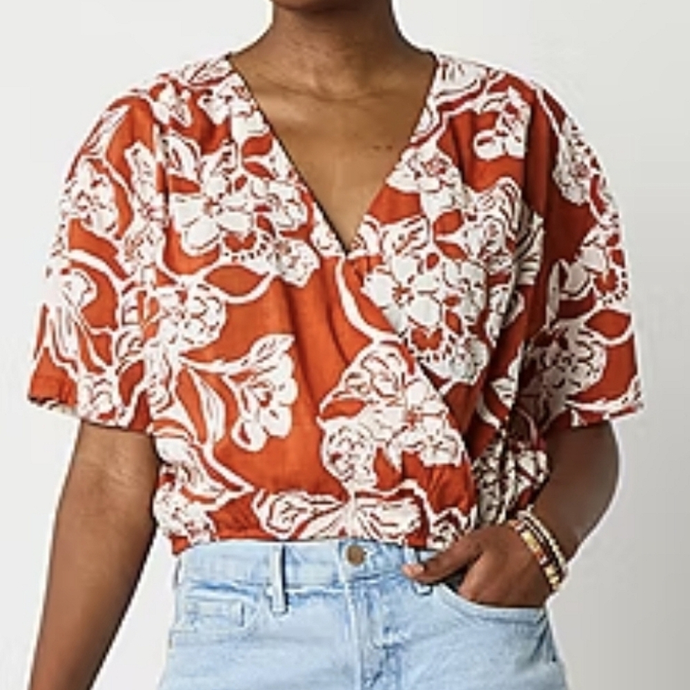 a.n.a Womens V Neck Short Sleeve Wrap Shirt - Picture 1 of 11